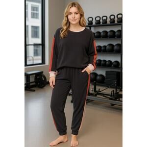 New Easel Los Angeles Oversized Fleece Jogger Pants Black Colorblock SZ S